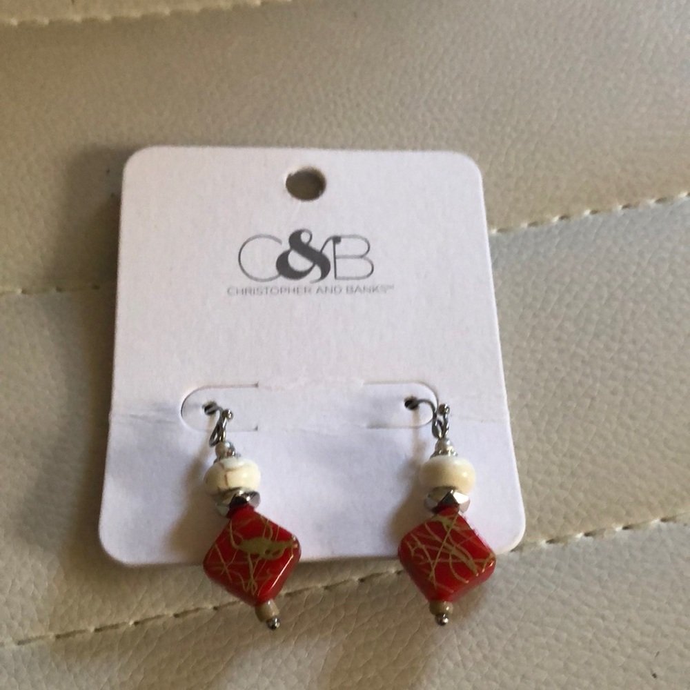 Christopher & Banks Red and White Dangle Earrings